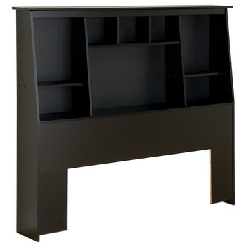 Full Queen Headboard With Integrated Shelves, Great for Space Saving, Black