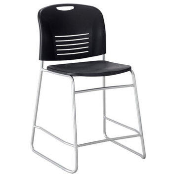 Pemberly Row Contemporary 25" Counter Drafting Chair in Black and Silver