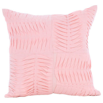 Textured Pintucks 18"x18" Cotton Linen Pink Throw Pillows Cover, Pinch Of Love