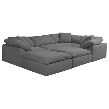 6PC Slipcovered U-Shaped Pit Sectional Sofa | Gray
