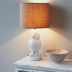 white ceramic owl lamp and shade - Table Lamps