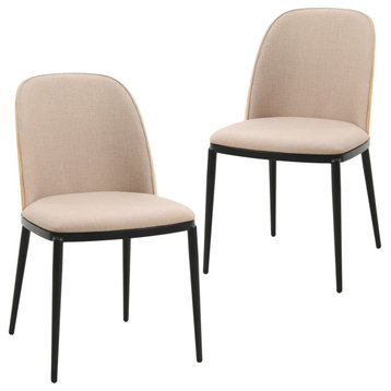 LeisureMod Tule Dining Side Chair, Set of 2, Natural Wood/Brown