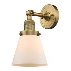 Small Cone 1-Light Sconce, Matte White Cased Glass, Brushed Brass