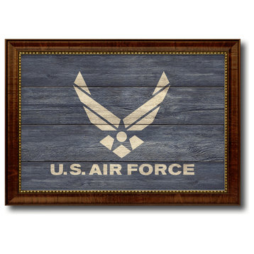 US Air Force Military Textured Flag Print With Brown Gold Frame, 23"X33"