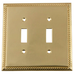 GEORGIAN POLISHED BRASS ROPE EDGE 4 GANG 2 WAY LED QUAD WALL DIMMER SWITCH 