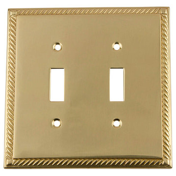 NW Rope Switch Plate With Double Toggle, Polished Brass