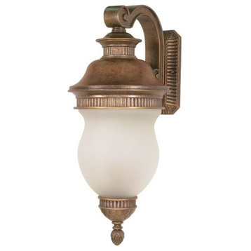 Platinum Gold and Satin Frosted Glass Exterior Wall Light Fixture
