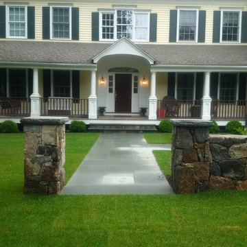 Freestanding stone wall, landscaping, Patio, Grill