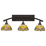 Toltec Lighting - Bow 3-Light Bath Bar, 7" Amber Dragonfly Art Glass, Black Copper - * The beauty of our entire product line is the opportunity to create a look all of your own, as we now offer over 40 glass shade choices, with most being available as an option on every lighting family. So, as you can see, your variations are limitless. It really doesn't matter if your project requires Traditional, Transitional, or Contemporary styling, as our fixtures will fit most any decor.