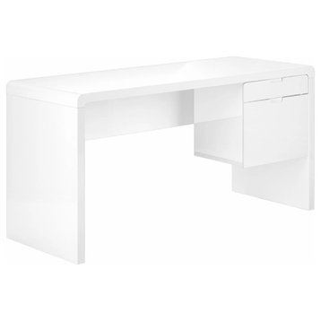 Modern Desk, Rounded Edges Top & 2 Storage Drawers With Cut Out Pulls, White