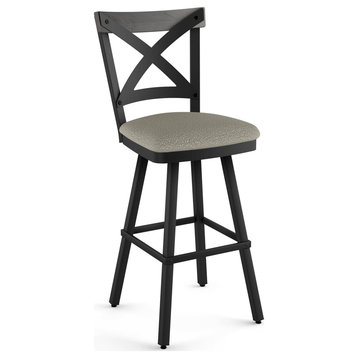 Amisco Snyder Counter and Bar Stool, Light Beige & Grey Boucle Polyester / Grey Wood / Black Metal, Bar Height