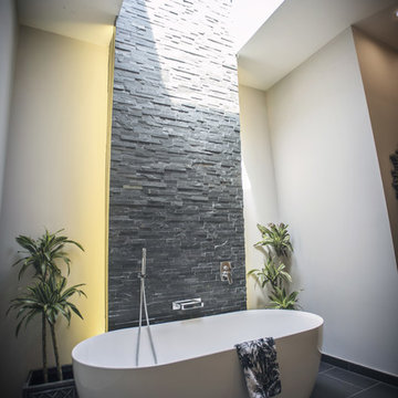 Statement Slate Feature Wall with Free Standing Bath