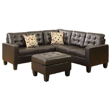 Barcelos 4 Piece Modular Sectional Bonded Leather With Ottoman, Espresso
