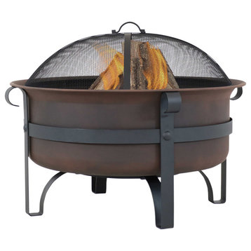 Sunnydaze 29" Cauldron Fire Pit Steel With Poker and Spark Screen