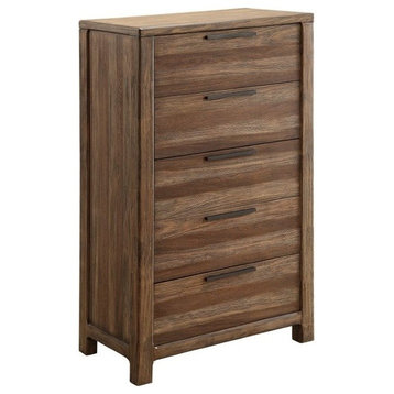 Furniture of America Bickson Solid Wood 5-Drawer Chest in Rustic Natural Tone