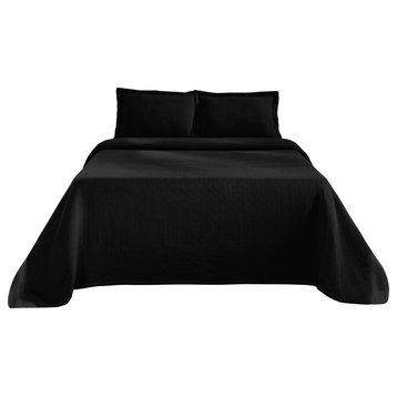 Jacquard Matelassé Cotton Basketweave 3-Piece Bedspread Set, Black, King