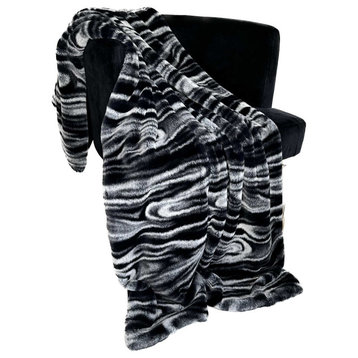 Plutus Black White Galaxy Faux Fur Throw Blanket, 90"L x 90"W Full