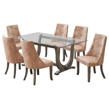 Benoit Glasstop Dining Set, Light Brown, 6 Chairs