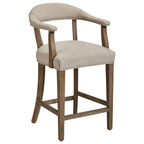 Whiteoak Solid Wood and Linen Counter Stool, 25.5" Seat Height