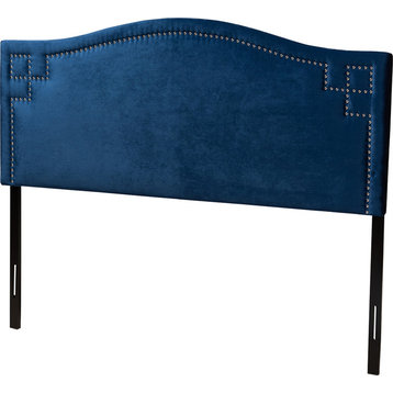 Modern & Contemporary Royal Blue Velvet Fabric Upholstered Queen Size Headboard