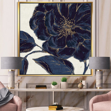 Designart Dark Rose Gilded Gold Floral Print Canvas Art, Gold, 30x30