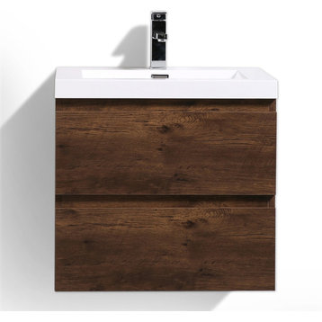 MOB 24" Wall Mounted Vanity With Reinforced Acrylic Sink, Rosewood