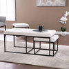 Set Of 3 Ottoman, Steel Metal Frame With Tufted Fabric Seat, Rectangular Design