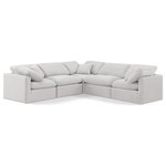 Meridian Furniture - Indulge Upholstered Modular L-Shaped Sectional, Cream, 5-Piece: 2 Armless Chair, 3 Corner Chair, Down Stuffed Velvet - Experience ultimate comfort and style with our cream velvet Indulge Sectional. The luxurious velvet will elevate the aesthetic of any room. This sofa provides ample space for you to relax while its modular build offers the option of unlimited configurations. Whether you're looking to add a stylish element to your living room or a comfortable seating option to your bedroom, this sofa is the perfect choice.