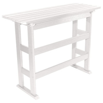 Patio Counter Height Bar Table, Large Weatherproof Slatted Top, White