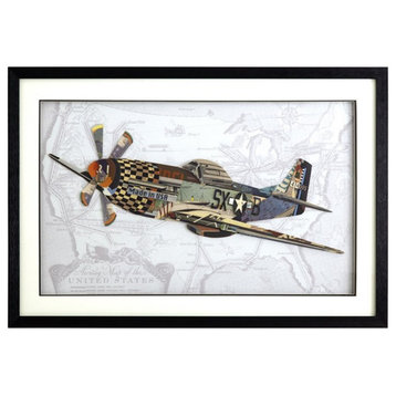 Yosemite Home Decor "P-51 Mustang" Glass Framed 3D Wall Art in Multi-Color