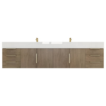 Madison 84" Wall Standing Double Sink Vanity with Reinforced Acrylic Sink, Light Oak