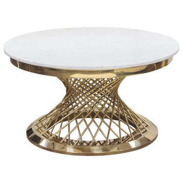 Solstice 35" Round Cocktail Table With Spiral Spoked Base, Gold