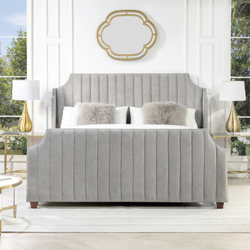 Addison King Channel Tufted Panel Bed Frame, Silver Grey Polyester