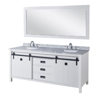 Eviva Navy 72 inch Deep Blue Bathroom Vanity with White Carrera Counter-top  and Double White Undermount Porcelain Sinks