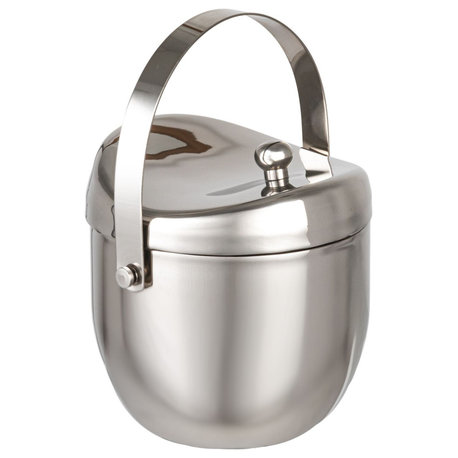 1-Quart Stainless Steel Double-Wall Ice Bucket, Handle and Lid, Brushed Nickel
