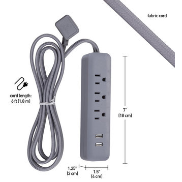Globe 3-Outlet USB Surge Protector Power Strip, Gray