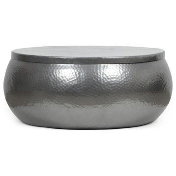 Tuttle Modern Handcrafted Aluminum Drum Coffee Table, Nickel