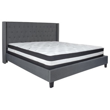 Flash Furniture Riverdale Tufted King Platform Bed in Dark Gray