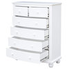 Coastal Vertical Dresser, Bun Feet With 6 Drawers and Round Pulls Handles, White