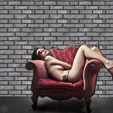 Cement Brick. Industrial Collection. Haute Couture Peel & Stick Fabric Wallpaper