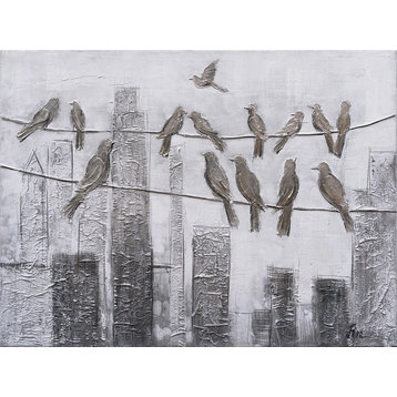 "Birds on Telephone Wire" Hand Painted Canvas Art, 36"x48"