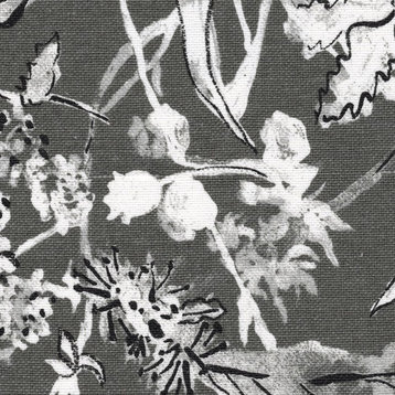 Garden Party Ink Floral Gray Cotton Linen Fabric Sample