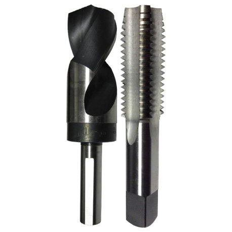 3/4"-16 HSS Plug Tap, matching 11/16" HSS 1/2" Shank Drill Bit in plastic pouch.
