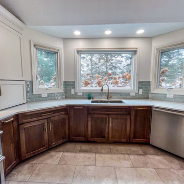 Two Tone Kitchen with Wood Stained and Light Beige Cabinets