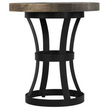Cortesi Home Newcastle End Table, Solid Reclaimed Wood and Black Metal