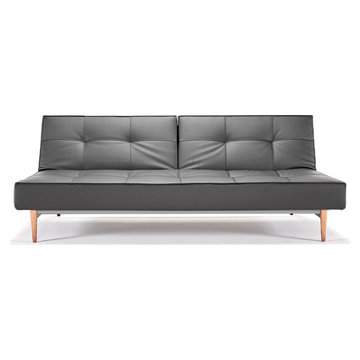 Innovation USA | Splitback Black Leather Textile Sofa Bed | Light Wood Legs