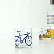 Bicycle Screen-Printed Old-Fashioned Glasses, Blue by Vital