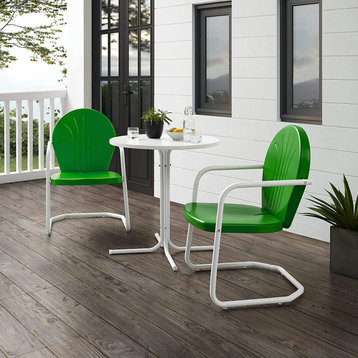 3 Pieces Bistro Set, Round Metal Table With 2 UV Resistant Chairs, Kelly Green