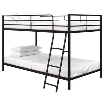 DHP Junior Modern Metal Twin over Twin Low Bunk Bed for Kids in Black
