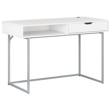 UrbanPro Modern Engineered Wood Desk with Single Drawer in White/Silver
